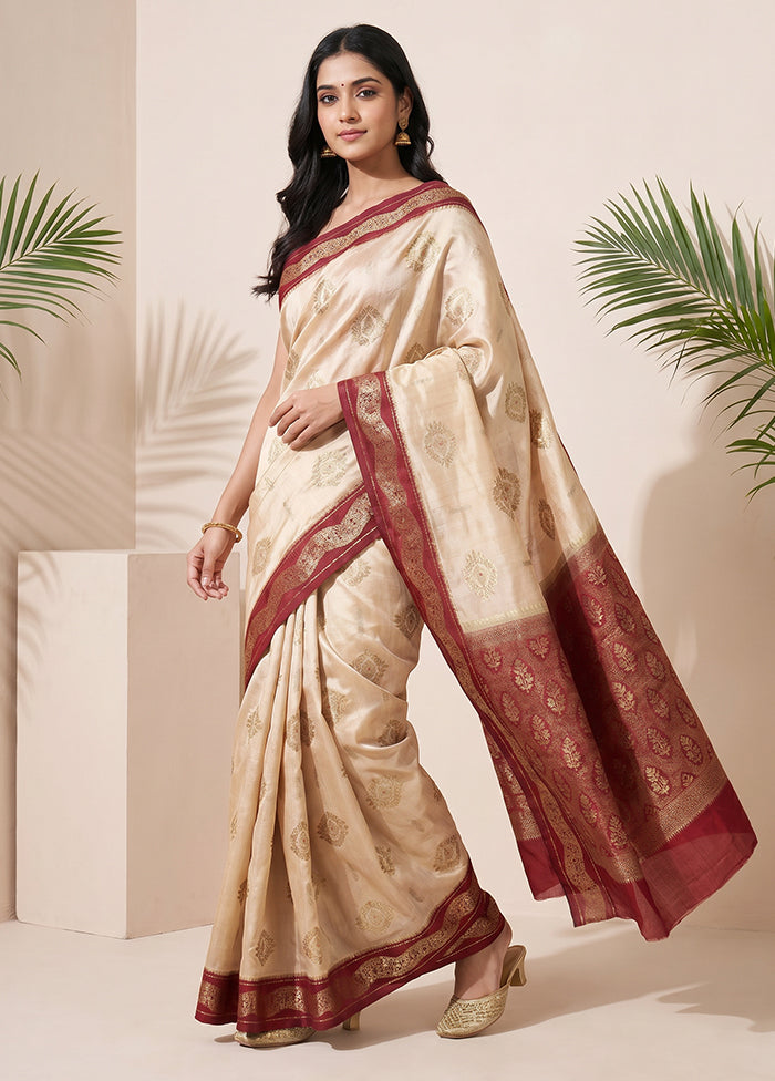 Cream Handloom Dupion Pure Silk Saree With Blouse Piece