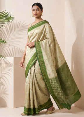 Green Handloom Dupion Pure Silk Saree With Blouse Piece