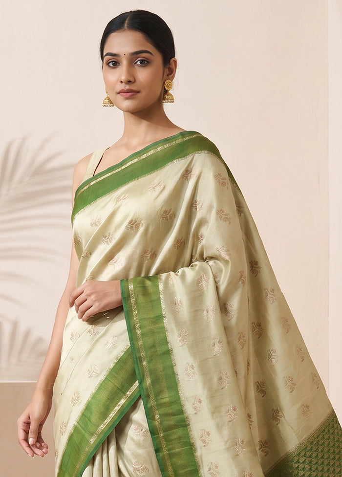 Green Handloom Dupion Pure Silk Saree With Blouse Piece