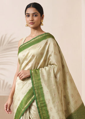 Green Handloom Dupion Pure Silk Saree With Blouse Piece
