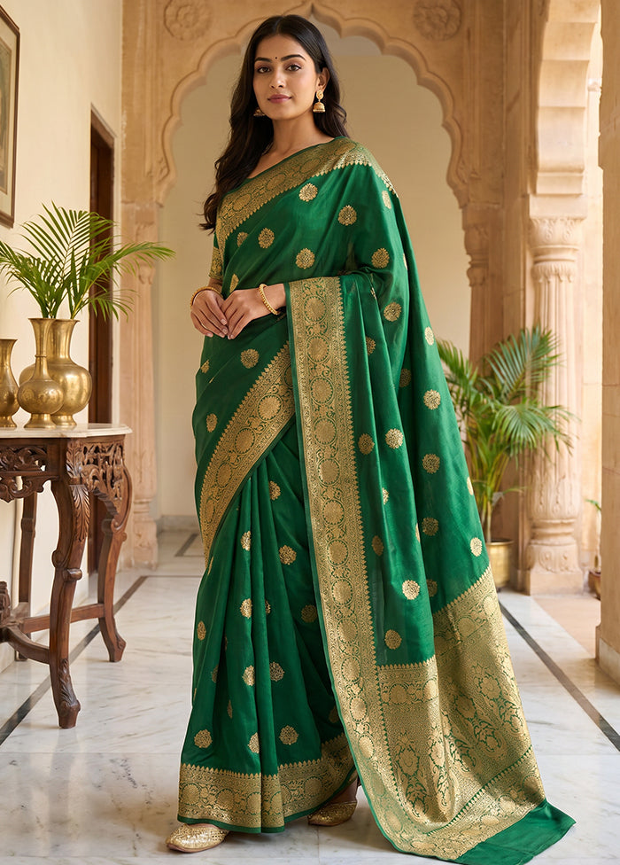 Green Handloom Katan Pure Silk Saree With Blouse Piece