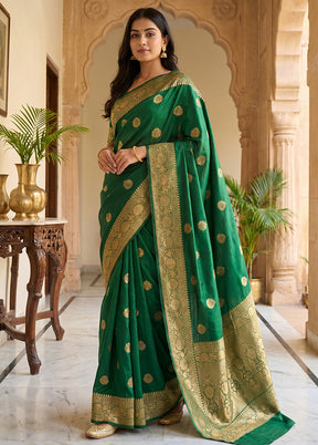 Green Handloom Katan Pure Silk Saree With Blouse Piece