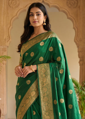 Green Handloom Katan Pure Silk Saree With Blouse Piece