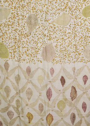 Cream Printed Pure Silk Saree Without Blouse Piece