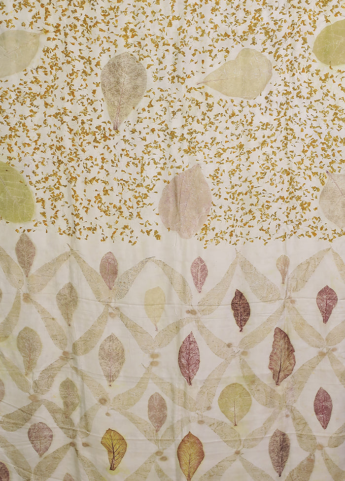 Cream Printed Pure Silk Saree Without Blouse Piece