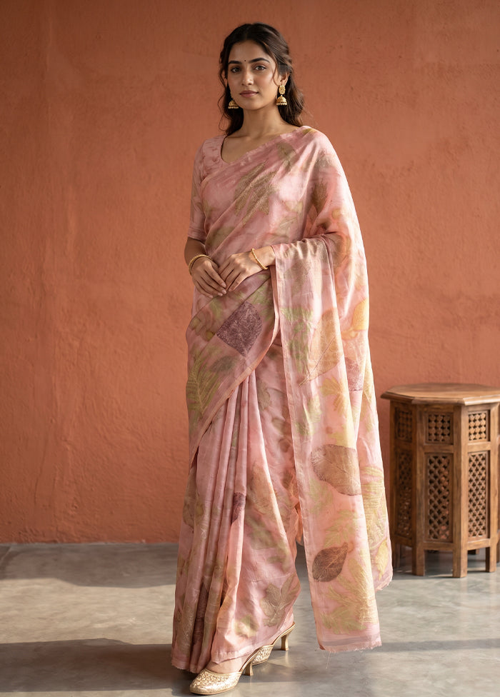 Pink Printed Pure Silk Saree Without Blouse Piece
