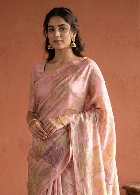 Pink Printed Pure Silk Saree Without Blouse Piece