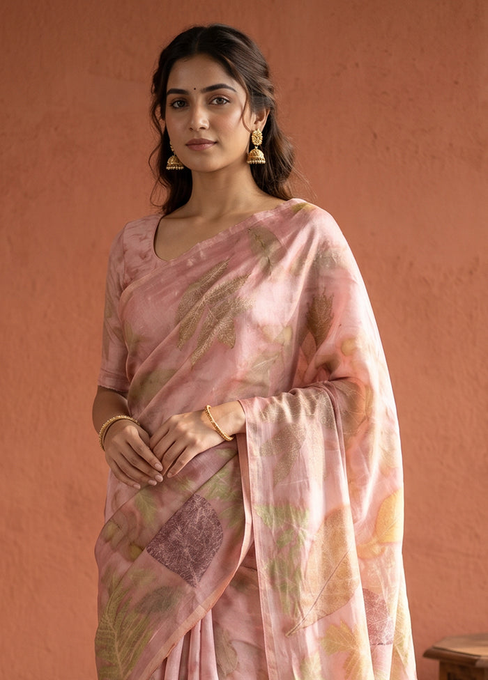 Pink Printed Pure Silk Saree Without Blouse Piece