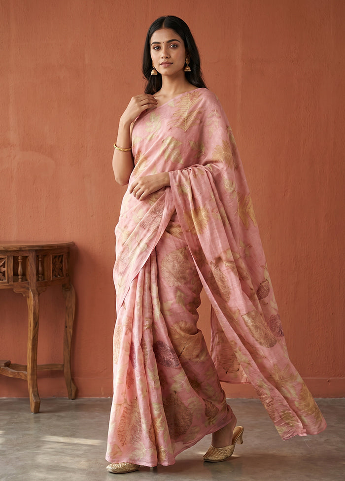 Pink Printed Pure Silk Saree Without Blouse Piece