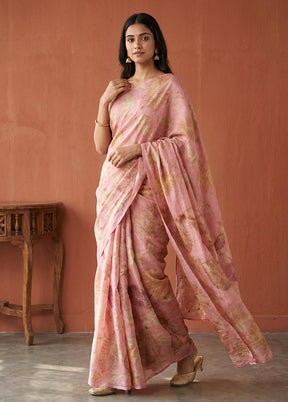 Pink Printed Pure Silk Saree Without Blouse Piece