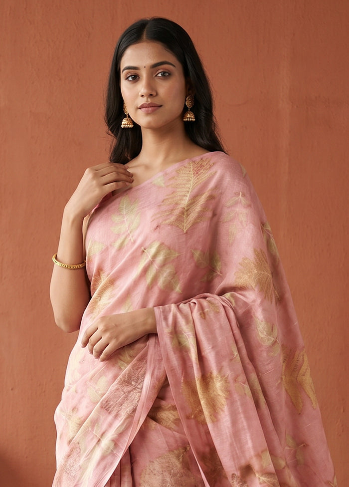 Pink Printed Pure Silk Saree Without Blouse Piece