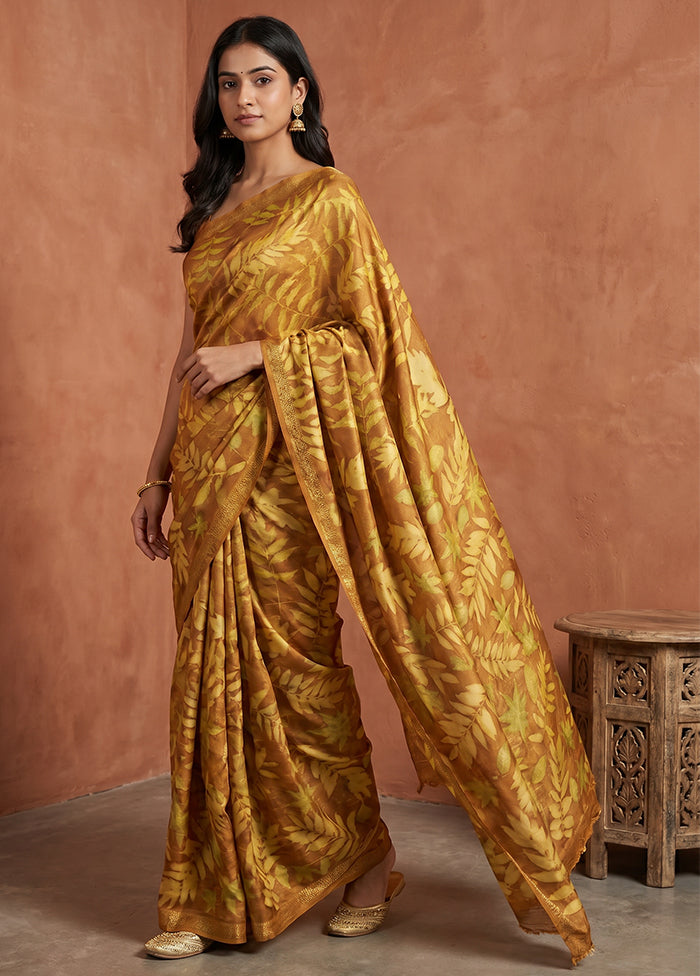 Rust Printed Pure Silk Saree Without Blouse Piece