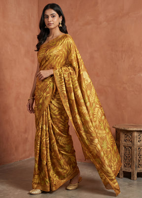 Rust Printed Pure Silk Saree Without Blouse Piece