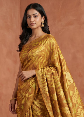 Rust Printed Pure Silk Saree Without Blouse Piece
