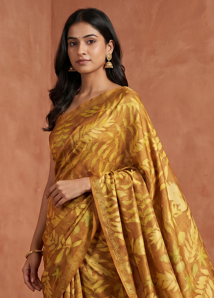 Rust Printed Pure Silk Saree Without Blouse Piece