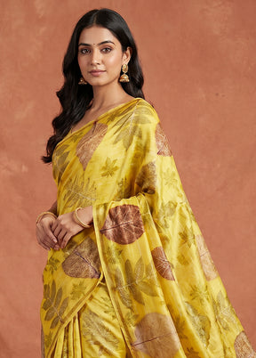 Yellow Printed Pure Silk Saree Without Blouse Piece