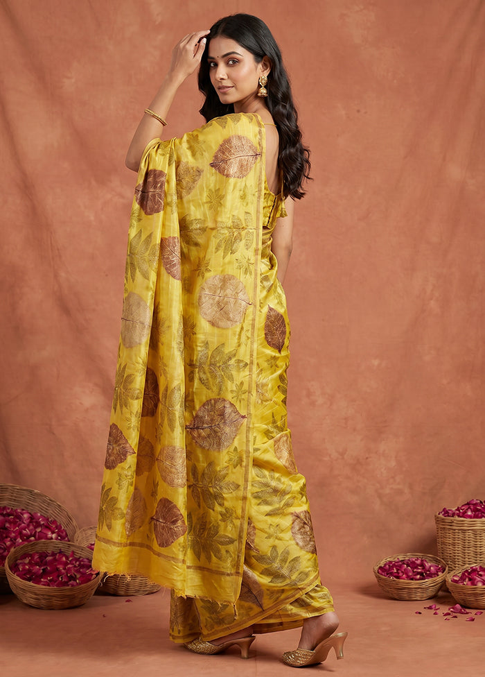 Yellow Printed Pure Silk Saree Without Blouse Piece
