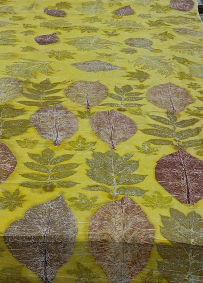 Yellow Printed Pure Silk Saree Without Blouse Piece