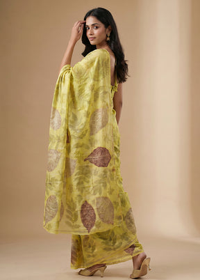 Yellow Printed Pure Silk Saree Without Blouse Piece