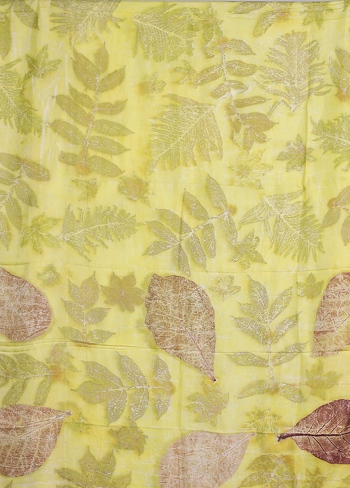 Yellow Printed Pure Silk Saree Without Blouse Piece