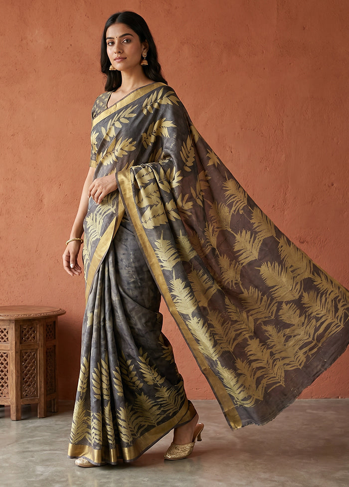 Black Printed Pure Silk Saree Without Blouse Piece
