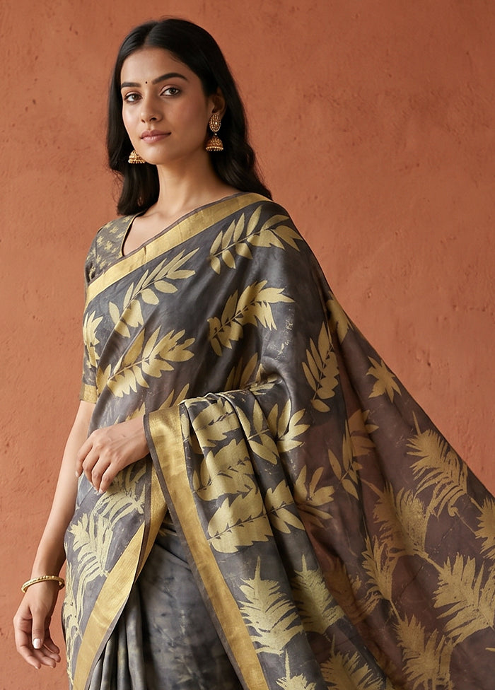 Black Printed Pure Silk Saree Without Blouse Piece