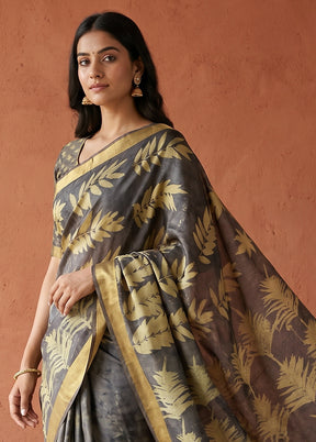 Black Printed Pure Silk Saree Without Blouse Piece