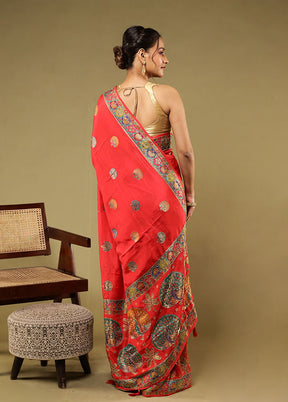 Red Handloom Pure Georgette Saree With Blouse Piece