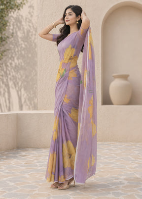 Purple Handloom Chiffon Pure Silk Saree With Blouse Piece