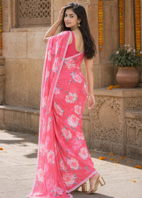 Red Handloom Chiffon Pure Silk Saree With Blouse Piece