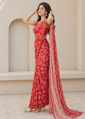 Red Handloom Chiffon Pure Silk Saree With Blouse Piece