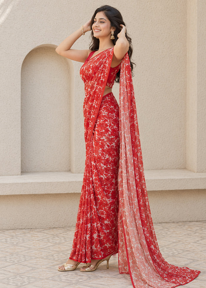 Red Handloom Chiffon Pure Silk Saree With Blouse Piece
