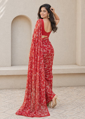 Red Handloom Chiffon Pure Silk Saree With Blouse Piece