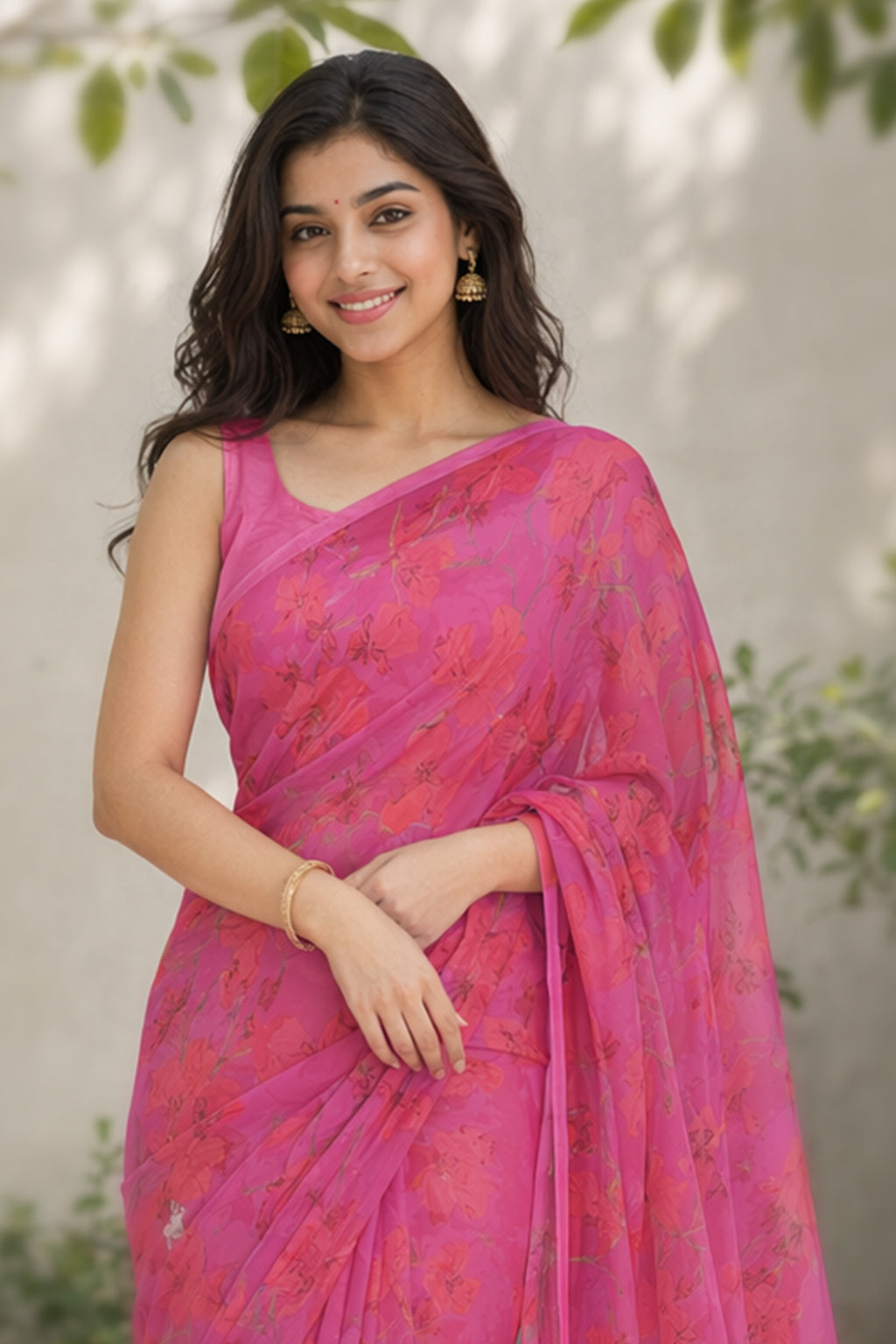 Pink Handloom Chiffon Pure Silk Saree With Blouse Piece