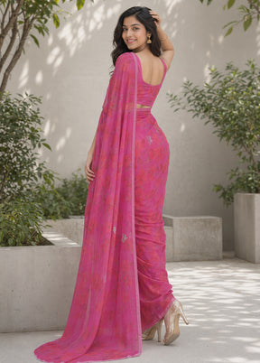Pink Handloom Chiffon Pure Silk Saree With Blouse Piece