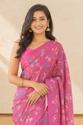 Pink Handloom Chiffon Pure Silk Saree With Blouse Piece