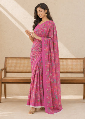 Pink Handloom Chiffon Pure Silk Saree With Blouse Piece