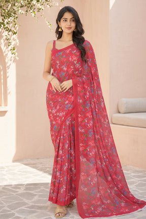 Red Handloom Chiffon Pure Silk Saree With Blouse Piece