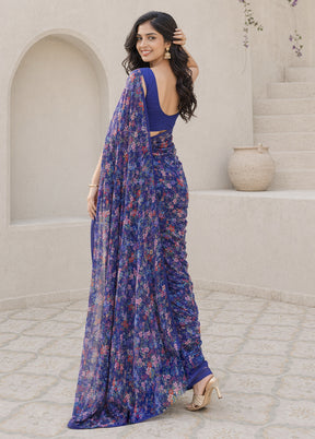 Blue Handloom Chiffon Pure Silk Saree With Blouse Piece