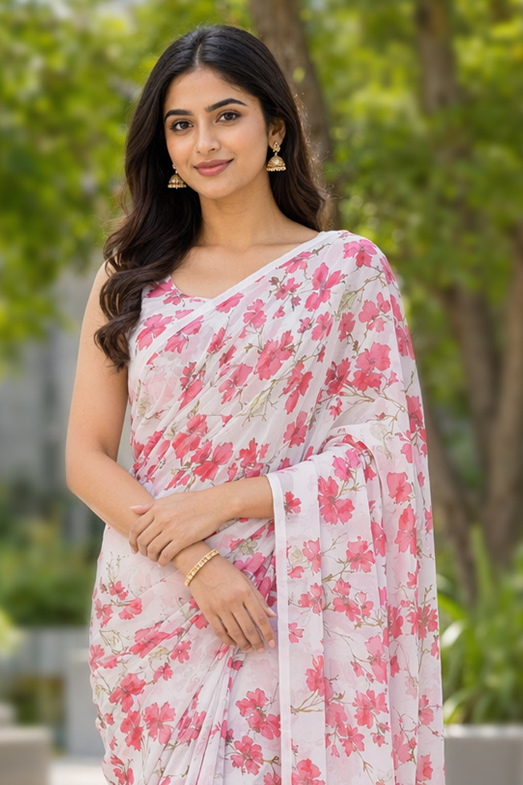 White Handloom Chiffon Pure Silk Saree With Blouse Piece