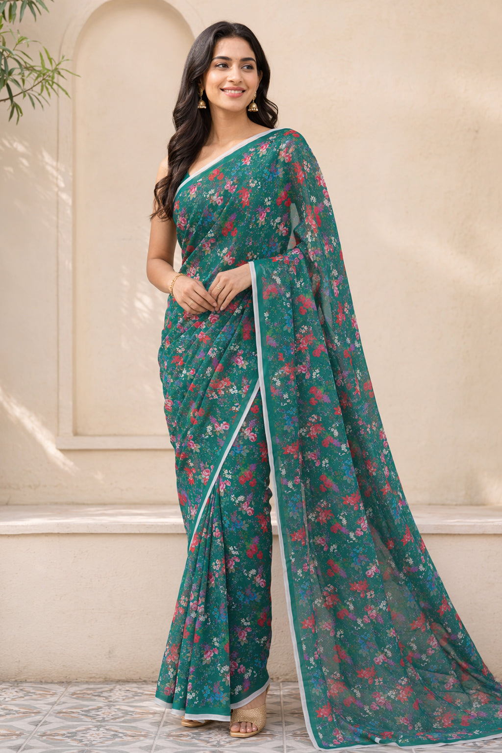 Green Handloom Chiffon Pure Silk Saree With Blouse Piece