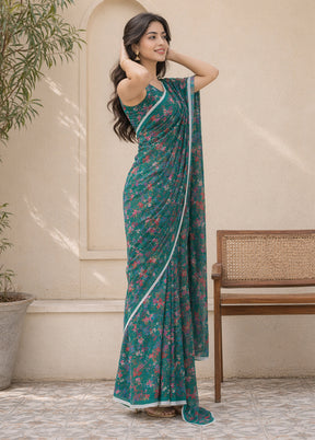 Green Handloom Chiffon Pure Silk Saree With Blouse Piece