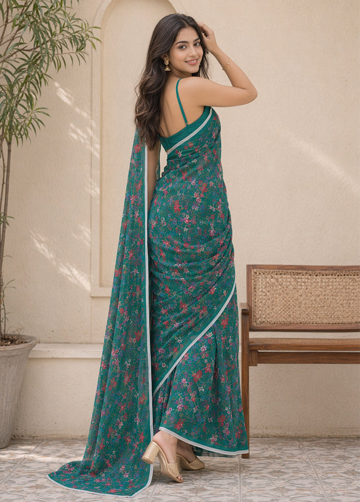Green Handloom Chiffon Pure Silk Saree With Blouse Piece