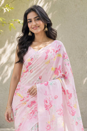 Pink Handloom Chiffon Pure Silk Saree With Blouse Piece
