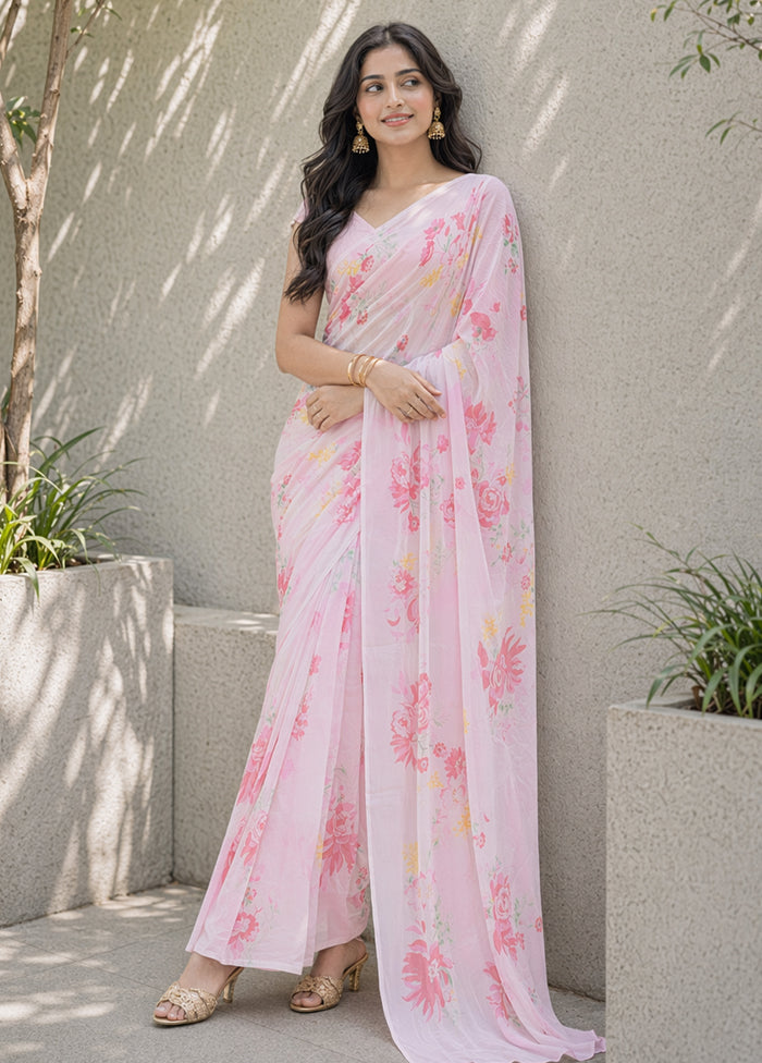Pink Handloom Chiffon Pure Silk Saree With Blouse Piece