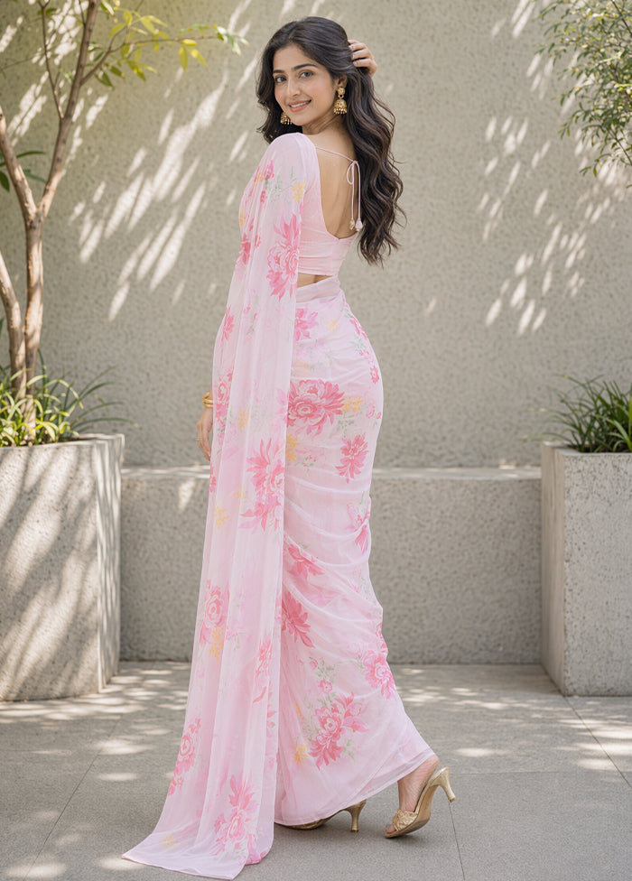 Pink Handloom Chiffon Pure Silk Saree With Blouse Piece