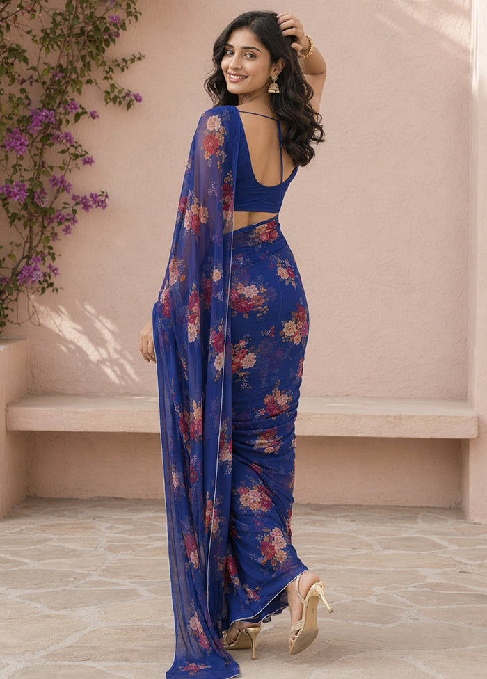 Blue Handloom Chiffon Pure Silk Saree With Blouse Piece