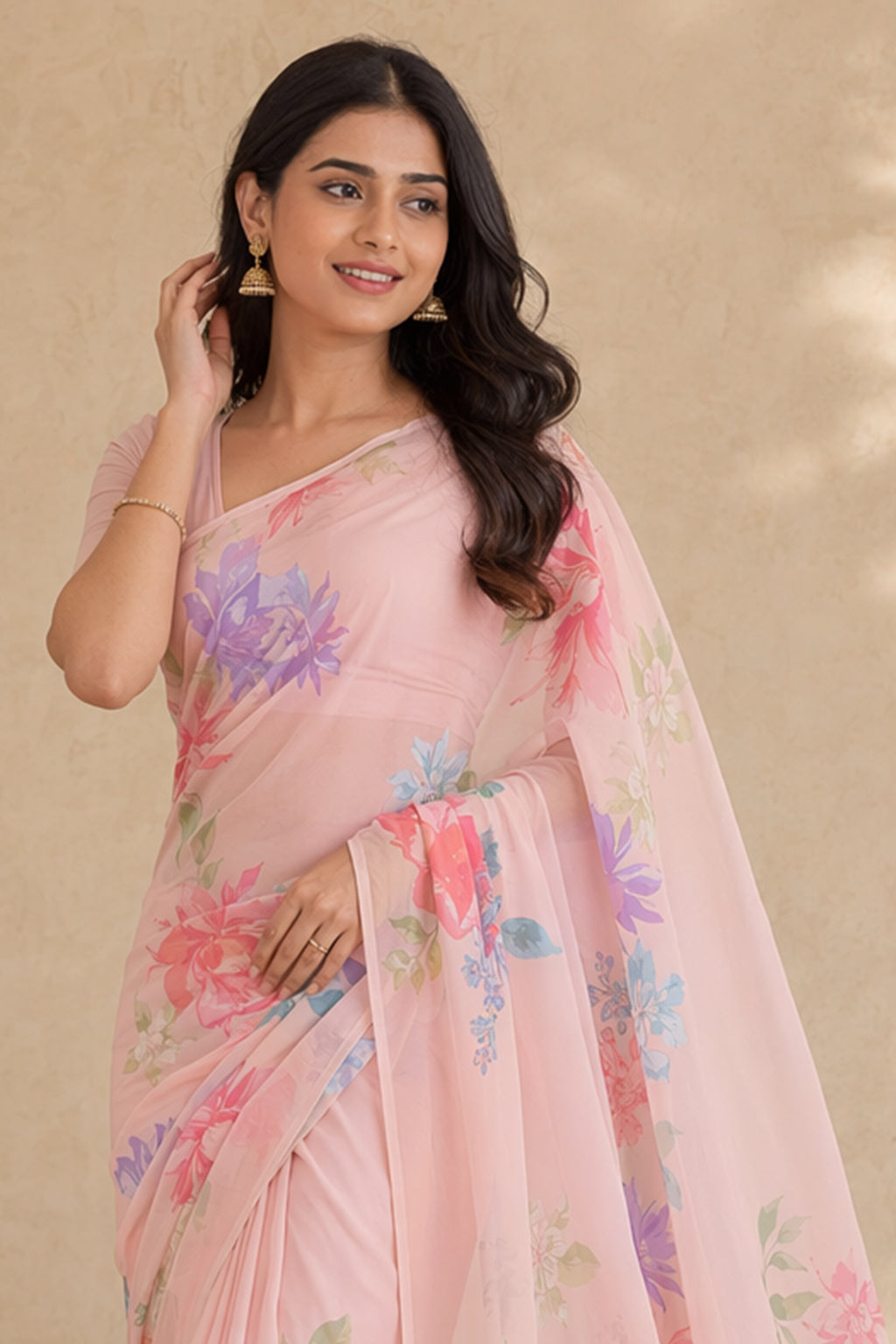 Pink Handloom Chiffon Pure Silk Saree With Blouse Piece