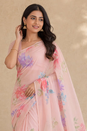 Pink Handloom Chiffon Pure Silk Saree With Blouse Piece