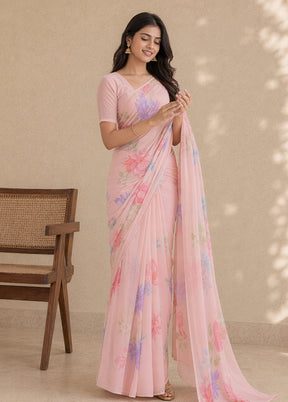 Pink Handloom Chiffon Pure Silk Saree With Blouse Piece